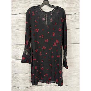 Express Black & Red Floral Lace Long Sleeve Mini Dress Size M